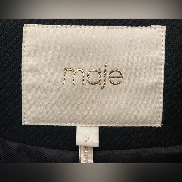 Maje Black open front Brazer Jacket belt tie waist Sz 2/ M - Picture 5 of 7